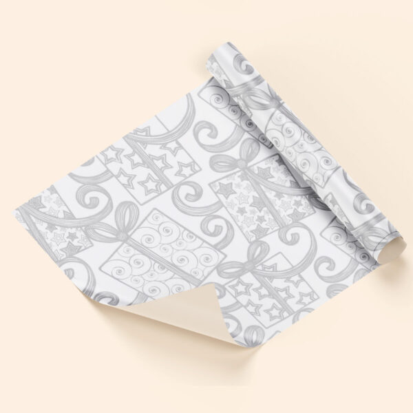 Bobina de papel de regalo blanco plata