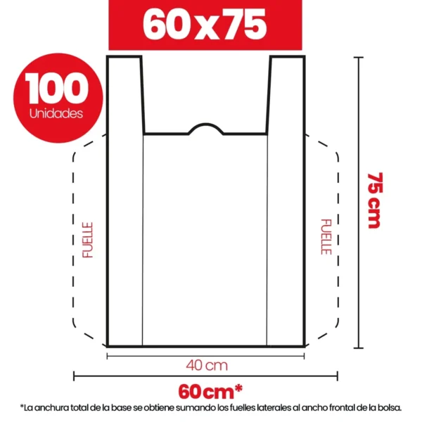 Paquete de bolsas 60/40 x 75 cm plástico asa camiseta reciclada 70% – galga 200 anónima - imagen 2