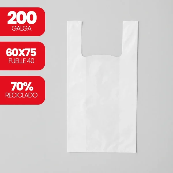 Bolsa plástico asa camiseta reciclada 70% 60/40 x 75 cm – galga 200 anónima