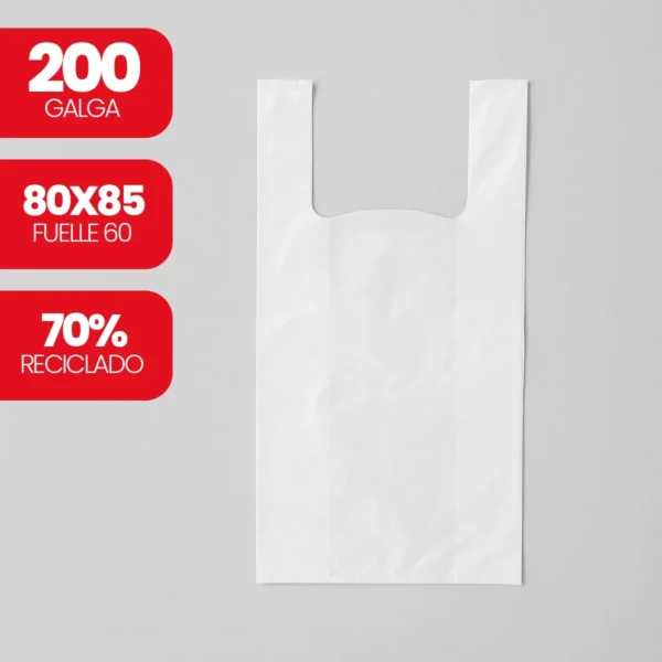 Bolsa plástico asa camiseta reciclada 70% 80/60 x 85 cm – galga 200 anónima