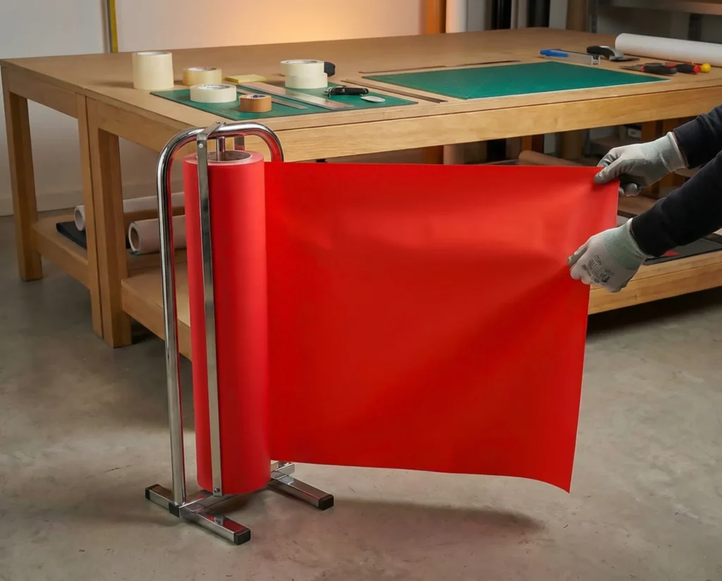 Portabobinas de papel de regalo vertical de 1 cuerpo para bobinas de 70 cm, cromado, para tiendas y papelerías en sevilla