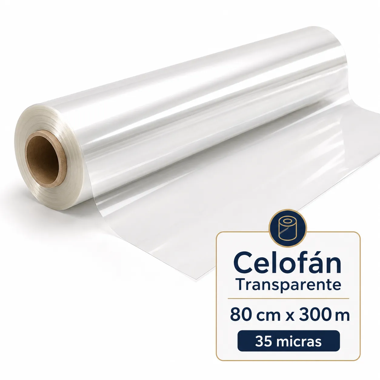 Celofán transparente 80cm x 300m, 35 micras 1 Celofán transparente 80cm x 300m, 35 micras