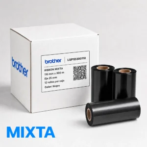 Caja de 12 ribbons Brother mixtos LSP1D300110, 110 mm x 300 m, negro